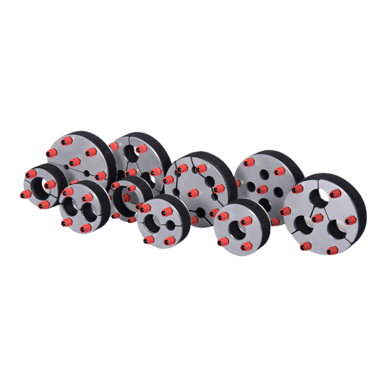 Range of multi-cable transit sealing modules with stainless steel front plates and red compression bolts for cable entry sealing systems.