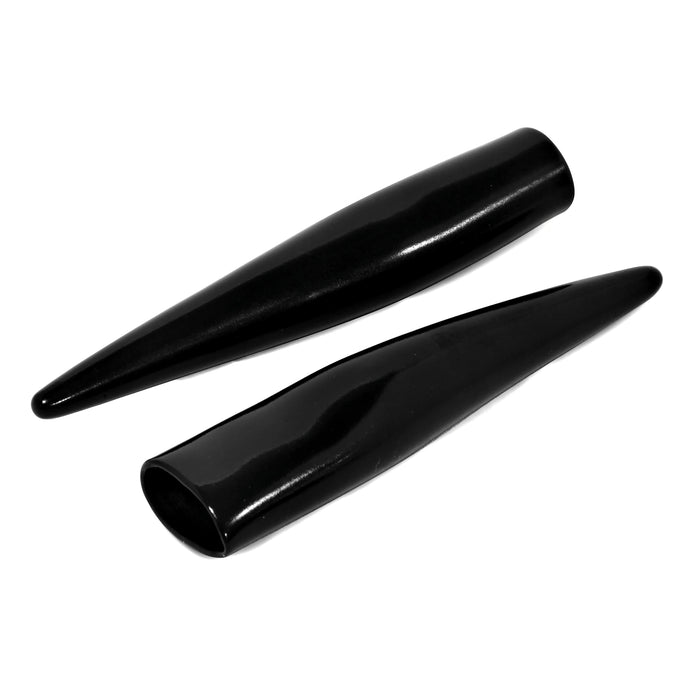 Pair of black tapered cable shrouds with a glossy finish, designed to provide strain relief and protection for electrical connectors.