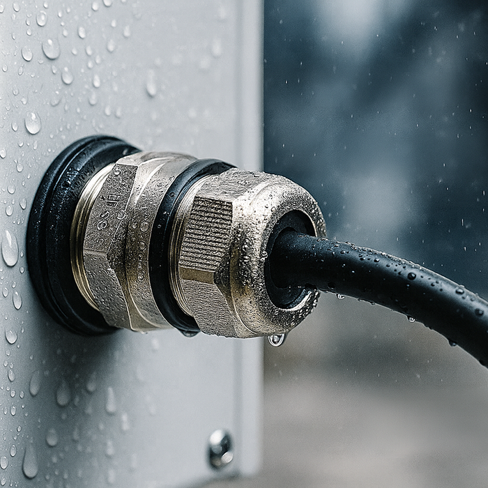 IP68 waterproof cable gland sealing electrical cables in an industrial enclosure with water protection — Cable Glands UK