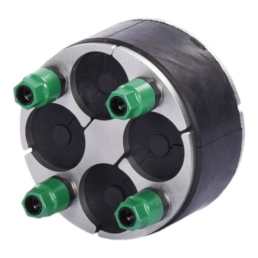 Four-port 100mm KRASO duct sealing system with green pressure fittings for secure cable transit sealing
