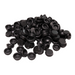 A pile of black PVC rubber grommets in various sizes, designed for cable protection.