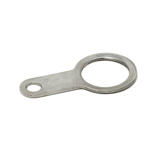 Stainless steel Earth tag on a white background