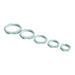 Five light grey split locknuts in different sizes on a white background