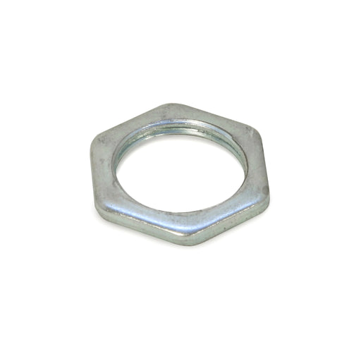 Hexagonal metal nut on a white background