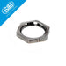 Metal hex nut on a white background with SIB logo