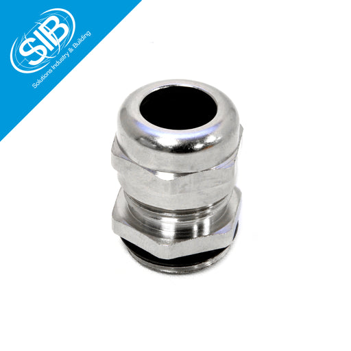 Nickel-plated brass EMC roundtop gland with metric threading, providing 360° electromagnetic shielding and strain relief for braided cables in industrial applications.