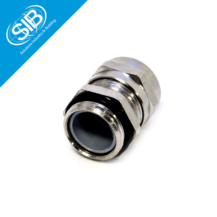 Durable nickel-plated roundtop cable gland with secure metric threading, designed for effective strain relief and environmental protection in industrial wiring systems.