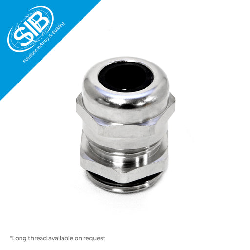 Nickel-plated brass roundtop cable gland with metric threading, offering excellent strain relief and wide clamping range for unarmoured cables in industrial applications.