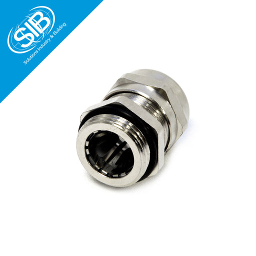 Durable nickel-plated EMC cable gland featuring an O-ring on the external thread, ensuring secure connections and environmental sealing for indoor and outdoor installations.
