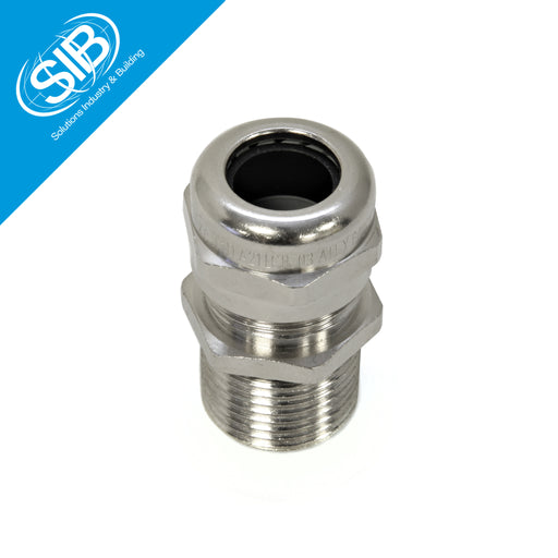 Stainless steel roundtop cable gland with metric threading, providing excellent strain relief and a wide clamping range for unarmoured cables in industrial applications.